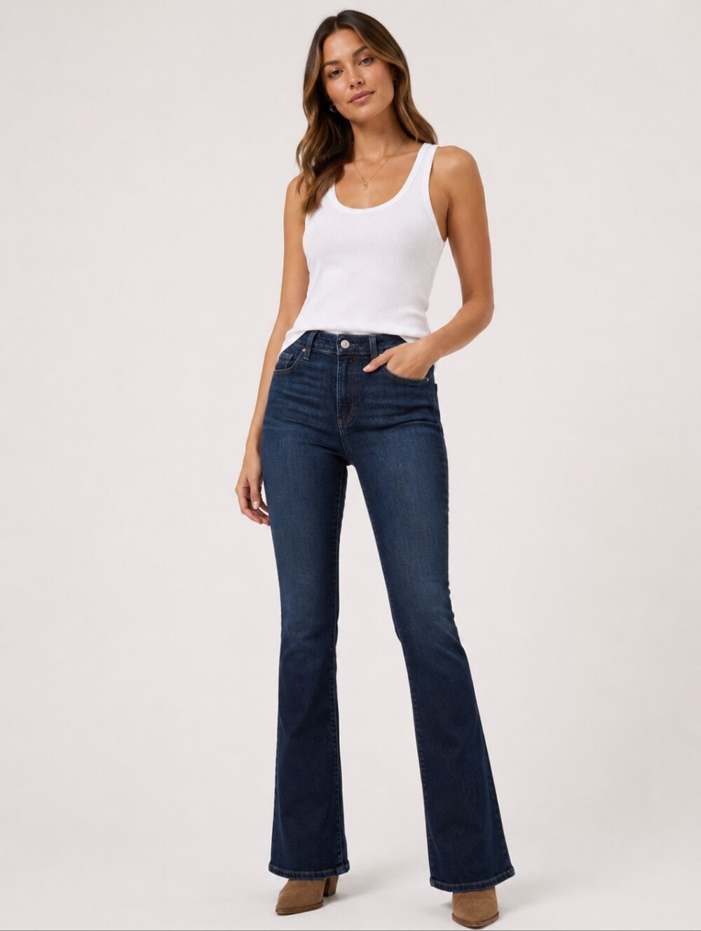 PAIGE High Rise Manhattan Bootcut Jeans Summer Breeze Dark Wash 29